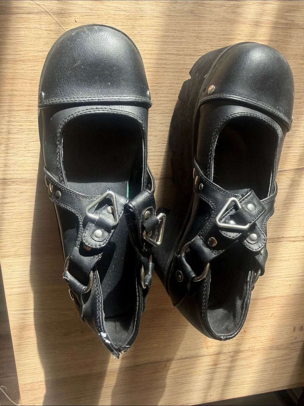 Black Platform Mary Jane Shoes with Buckle Straps